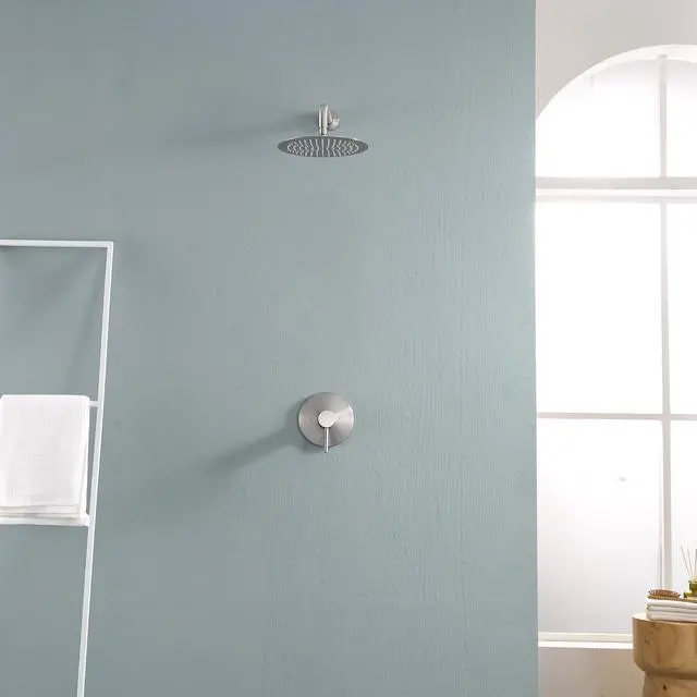 Alt view image 3 of 7 - Brushed Nickel Wall Mounted Shower Faucet Set with Rough-in Brass Valve,10'' Single Function Bathroom Shower System Including Shower Arm