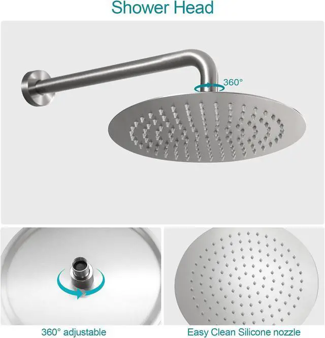 Alt view image 5 of 7 - Brushed Nickel Wall Mounted Shower Faucet Set with Rough-in Brass Valve,10'' Single Function Bathroom Shower System Including Shower Arm