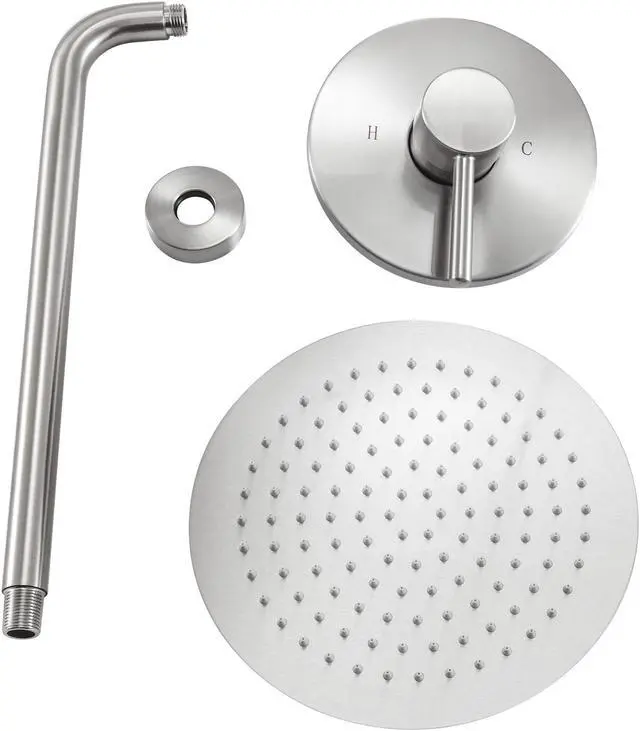 Alt view image 6 of 7 - Brushed Nickel Wall Mounted Shower Faucet Set with Rough-in Brass Valve,10'' Single Function Bathroom Shower System Including Shower Arm