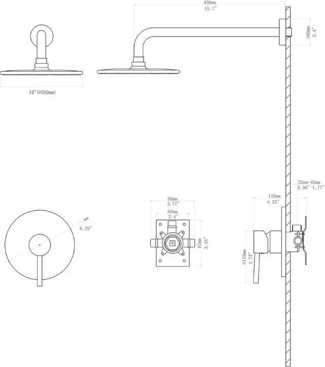 Alt view image 7 of 7 - Brushed Nickel Wall Mounted Shower Faucet Set with Rough-in Brass Valve,10'' Single Function Bathroom Shower System Including Shower Arm