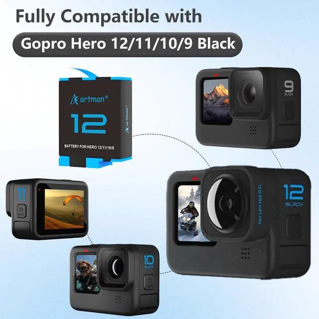 Alt view image 2 of 6 - A Artman Replacement Battery 3-Pack for GoPro Hero 12, Hero 11, Hero 10, Hero 9 Black with 3-Channel USB Intelligent Charger Fully Compatible with GoPro Hero 12/11/10/9 Battery Charger (1800mAh)
