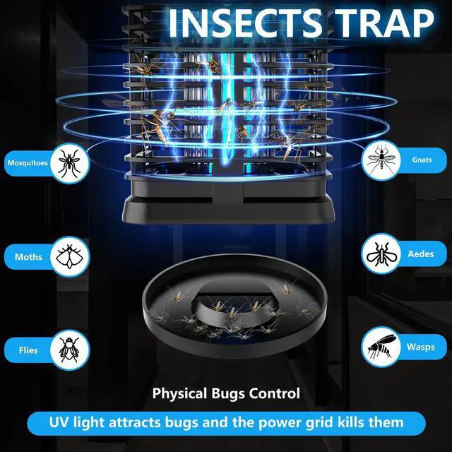 Alt view image 2 of 6 - A Artman Solar Bug Zapper with LED Light for Outdoor, 4000mAh Battery Powered Mosquito Zapper, Mosquito Traps, Cordless Mosquito Killer, Electric Moth Zapper for Patio Backyard, Rechargeable, Blue