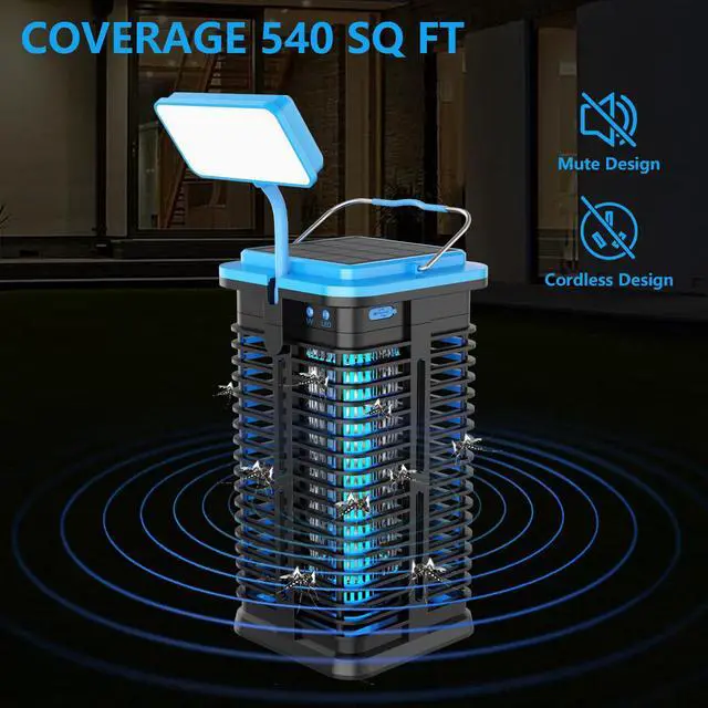 Alt view image 5 of 6 - A Artman Solar Bug Zapper with LED Light for Outdoor, 4000mAh Battery Powered Mosquito Zapper, Mosquito Traps, Cordless Mosquito Killer, Electric Moth Zapper for Patio Backyard, Rechargeable, Blue