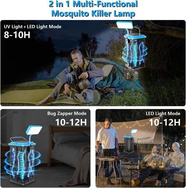 Alt view image 6 of 6 - A Artman Solar Bug Zapper with LED Light for Outdoor, 4000mAh Battery Powered Mosquito Zapper, Mosquito Traps, Cordless Mosquito Killer, Electric Moth Zapper for Patio Backyard, Rechargeable, Blue