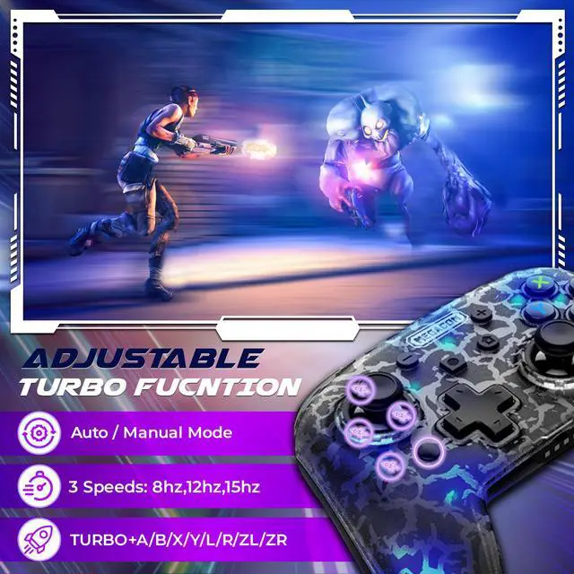 Alt view image 5 of 7 - MEGACOM Wireless Controller Remappable Controller for Nintendo Switch/PC/Mobile/Android/iOS/Steam - Black