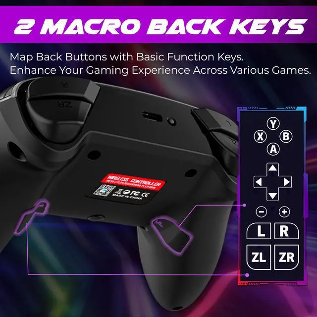 Alt view image 4 of 7 - MEGACOM Wireless Controller Remappable Controller for Nintendo Switch/PC/Mobile/Android/iOS/Steam - Black