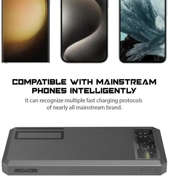 Alt view image 4 of 7 - Megacom Power Bank 10000mAh/37Wh Fast Charging with Type-C in/output 20W & USB-A output x 2 , LED Indicate Capacity (Model:ME-1033)