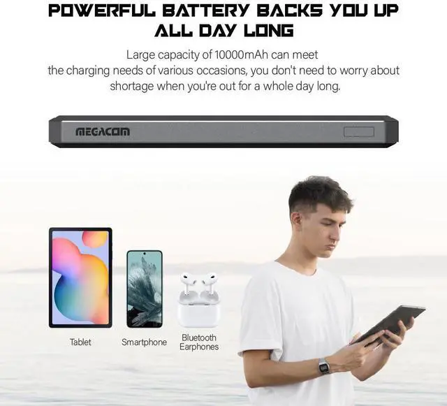 Alt view image 5 of 7 - Megacom Power Bank 10000mAh/37Wh Fast Charging with Type-C in/output 20W & USB-A output x 2 , LED Indicate Capacity (Model:ME-1033)