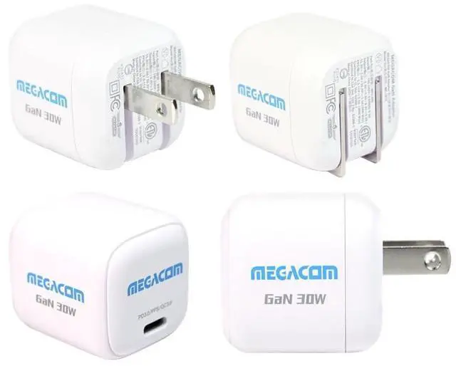 Alt view image 2 of 7 - Megacom Gan Charger 30W USB-CX1 Power Adapter, Foldable PD3.0/PPS/QC3.0 Fast Wall Charger Compatible with Smartphones, Tablets, and All USB Type-C Devices (White)