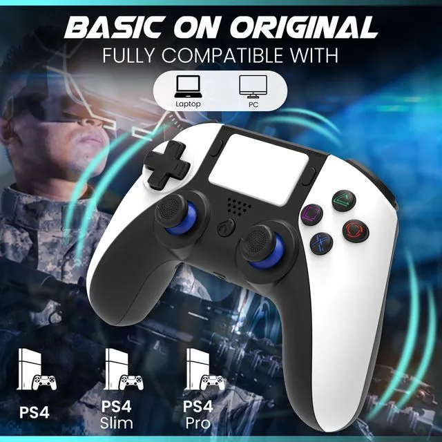 Alt view image 3 of 7 - MEGACOM PS4 Wireless Controller - PS4 Gamepad with 2 Remap Keys, Rechargeable Battery, 3.5mm Audio Jack, Speaker, Multi-touch Pad, Dual Vibration - Compatible with PlayStation 4/PS4 Pro/PS4 Slim & PC