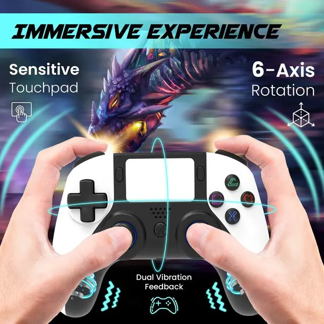 Alt view image 4 of 7 - MEGACOM PS4 Wireless Controller - PS4 Gamepad with 2 Remap Keys, Rechargeable Battery, 3.5mm Audio Jack, Speaker, Multi-touch Pad, Dual Vibration - Compatible with PlayStation 4/PS4 Pro/PS4 Slim & PC