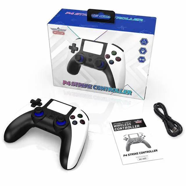 Main image of MEGACOM PS4 Wireless Controller - PS4 Gamepad with 2 Remap Keys, Rechargeable Battery, 3.5mm Audio Jack, Speaker, Multi-touch Pad, Dual Vibration - Compatible with PlayStation 4/PS4 Pro/PS4 Slim & PC