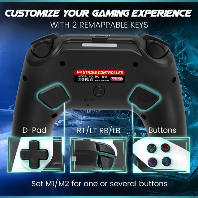 Alt view image 5 of 7 - MEGACOM PS4 Wireless Controller - PS4 Gamepad with 2 Remap Keys, Rechargeable Battery, 3.5mm Audio Jack, Speaker, Multi-touch Pad, Dual Vibration - Compatible with PlayStation 4/PS4 Pro/PS4 Slim & PC