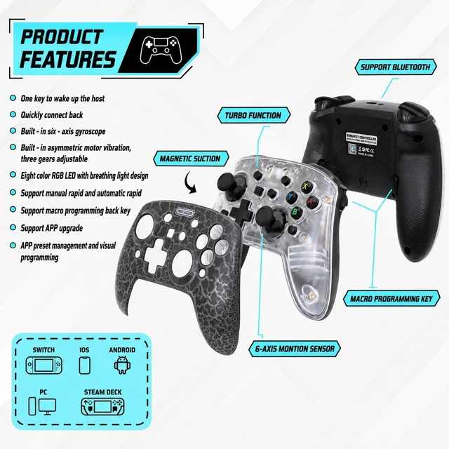 Alt view image 2 of 7 - MEGACOM Wireless Controller Remappable Controller for Nintendo Switch/PC/Mobile/Android/iOS/Steam - Black