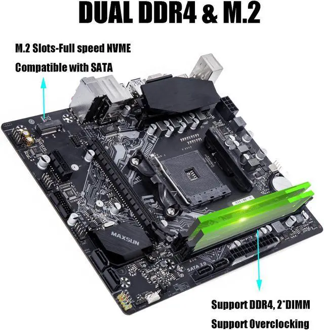 Alt view image 5 of 7 - MAXSUN A520 M-ATX Motherboard AMD AM4 Zen 3, DDR4, PCIe3.0 x16, SATA 6Gb/s, M.2, USB 3.1, HDMI/VGA for All Ryzen 1000-4000 Series CPU and Ryzen 5000 Series Without Internal GPU