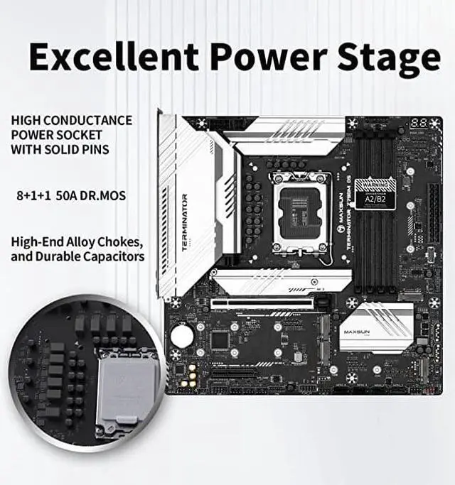 Alt view image 2 of 7 - MAXSUN Motherboard Z790 DDR5 Gaming PC M-ATX Motherboard (MATX, 13th/12th Gen Intel Core, LGA 1700 Socket, DDR5, PCIe 5.0 x16, 2.5G LAN, Quint M.2 Slots)