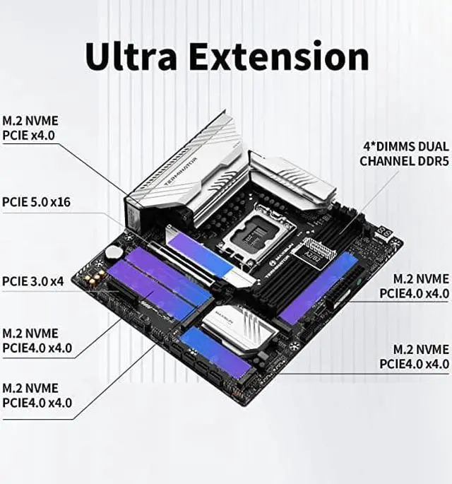 Alt view image 4 of 7 - MAXSUN Motherboard Z790 DDR5 Gaming PC M-ATX Motherboard (MATX, 13th/12th Gen Intel Core, LGA 1700 Socket, DDR5, PCIe 5.0 x16, 2.5G LAN, Quint M.2 Slots)