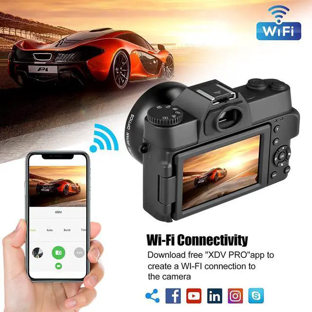 Alt view image 6 of 7 - 4K Digital Cameras for Photography,48MP Vlogging Camera for YouTube with 180° Flip Screen,with WiFi Connection,16X Digital Zoom,Wide-Angle Lens,Macro Lens,32GB Micro Card,2 Batteries(Black)