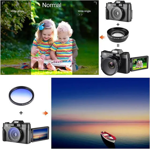 Alt view image 5 of 7 - 4K Digital Cameras for Photography,48MP Vlogging Camera for YouTube with 180° Flip Screen,with WiFi Connection,16X Digital Zoom,Wide-Angle Lens,Macro Lens,32GB Micro Card,2 Batteries(Black)