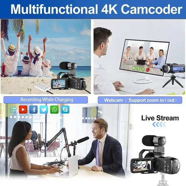 Alt view image 4 of 7 - 4K Camera for YouTube Videos HD Camcorder with LED Light Digital Vlog Camera with 16X Digital Zoom and Night Vision, Video Recorder with Microphone,(Blue,2 Batteries Included)