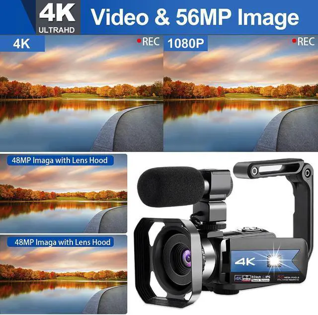 Alt view image 5 of 7 - 4K Camera for YouTube Videos HD Camcorder with LED Light Digital Vlog Camera with 16X Digital Zoom and Night Vision, Video Recorder with Microphone,(Blue,2 Batteries Included)