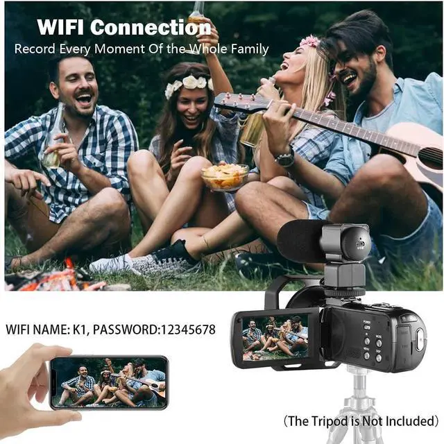 Alt view image 7 of 7 - 4K Camera for YouTube Videos HD Camcorder with LED Light Digital Vlog Camera with 16X Digital Zoom and Night Vision, Video Recorder with Microphone,(Blue,2 Batteries Included)