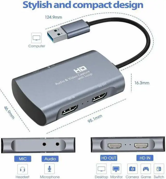 Alt view image 7 of 7 - HDMI Audio Video Capture Card Game Capture Card HDMI to USB 3.0 Fast Transmission 1080P 60fps Dual Screen Mode Game Capture Recorder Device for Live Stream/YouTube/Video Record/PS4/PS3/Xbox