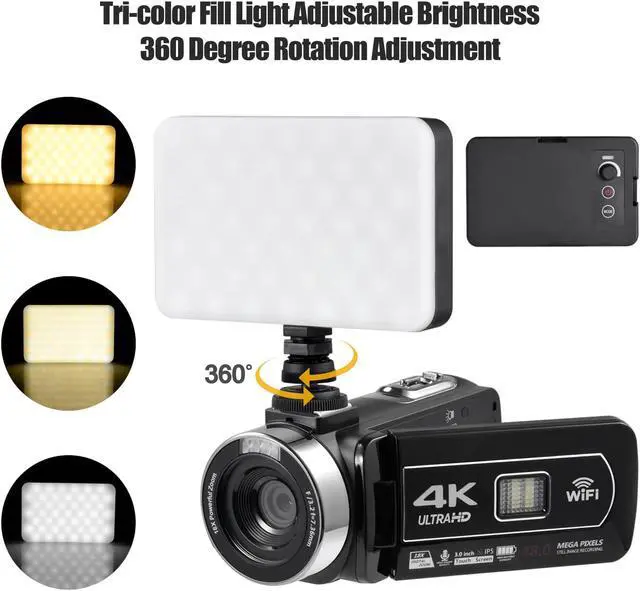 Alt view image 7 of 7 - Video Camera 4K 18X Powerful Digital Zoom,48MP 3.0 Inch IPS Vlogging Camera for YouTube,270 Degree Rotation Touch Screen Camcorder with Microphone,IR Night Vision and 2 Batteries(Black)