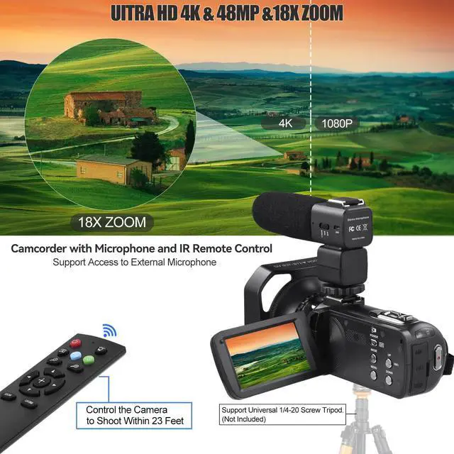 Alt view image 5 of 7 - Video Camera 4K 18X Powerful Digital Zoom,48MP 3.0 Inch IPS Vlogging Camera for YouTube,270 Degree Rotation Touch Screen Camcorder with Microphone,IR Night Vision and 2 Batteries(Black)