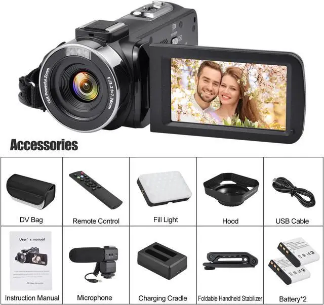 Alt view image 6 of 7 - Video Camera 4K 18X Powerful Digital Zoom,48MP 3.0 Inch IPS Vlogging Camera for YouTube,270 Degree Rotation Touch Screen Camcorder with Microphone,IR Night Vision and 2 Batteries(Black)