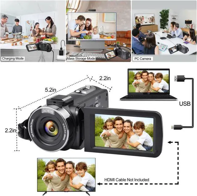 Alt view image 3 of 7 - Video Camera 4K 18X Powerful Digital Zoom,48MP 3.0 Inch IPS Vlogging Camera for YouTube,270 Degree Rotation Touch Screen Camcorder with Microphone,IR Night Vision and 2 Batteries(Black)