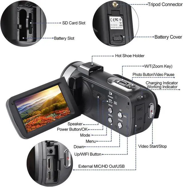 Alt view image 2 of 7 - Video Camera 4K 18X Powerful Digital Zoom,48MP 3.0 Inch IPS Vlogging Camera for YouTube,270 Degree Rotation Touch Screen Camcorder with Microphone,IR Night Vision and 2 Batteries(Black)