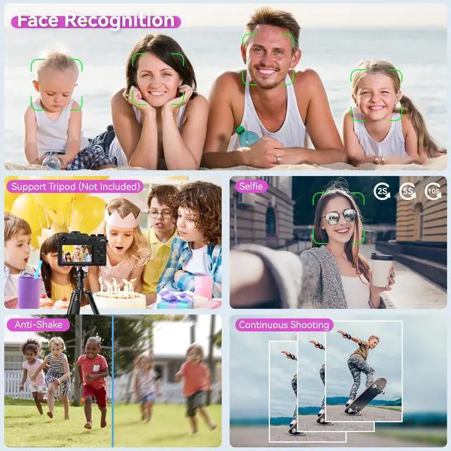 Alt view image 6 of 7 - 48MP Camera for Photography,4K Digital Camera for Kids and Adults with Front and Rear Dual Cameras,18X Digital Zoom,Built-in 7 Color Filters,32GB TF Card,Rechargeable Battery(Lilac Violet)