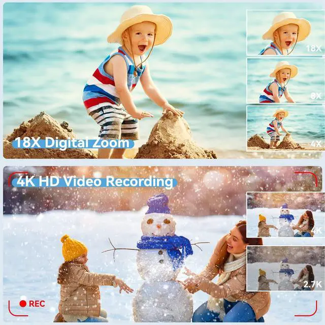 Alt view image 5 of 7 - 48MP Digital Camera for Photography,4K Camera with Front and Rear Dual Cameras,18X Digital Zoom,Built-in 7 Color Filters,3.0-inch Screen,32GB TF Card,Wrist Strap & Rechargeable Battery(Ultramarine)