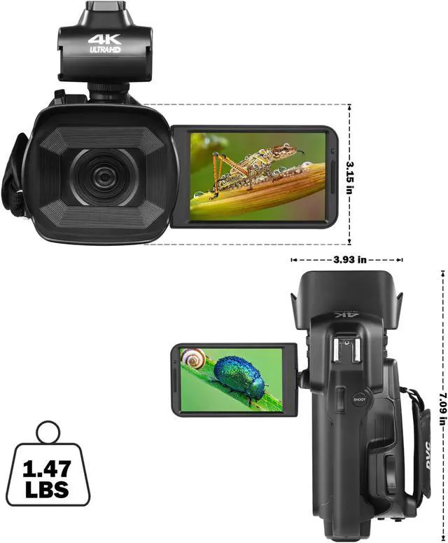 Alt view image 6 of 7 - 4k Video Camera Camcorder with 18X Digital Zoom,64MP Vlogging Camera for YouTube,4.0-inch Rotating Touchscreen,64GB SD Card,Microphone,Remote Control,Durable Battery(Black)