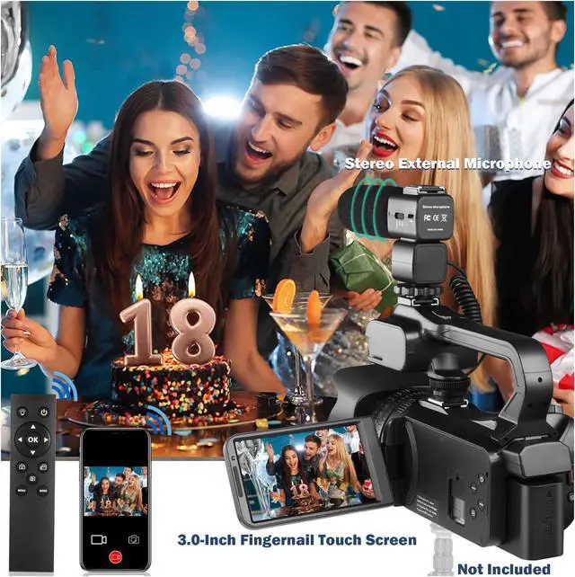 Alt view image 4 of 7 - 4k Video Camera Camcorder with 18X Digital Zoom,64MP Vlogging Camera for YouTube,4.0-inch Rotating Touchscreen,64GB SD Card,Microphone,Remote Control,Durable Battery(Black)