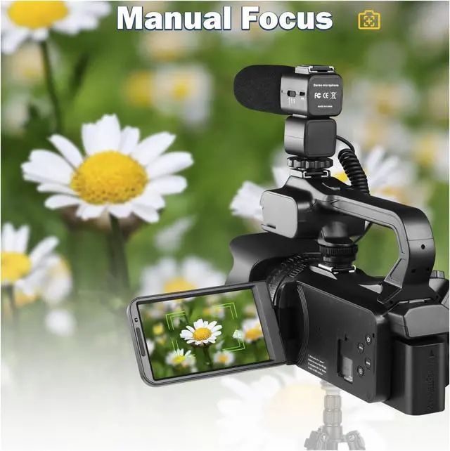 Alt view image 2 of 7 - 4k Video Camera Camcorder with 18X Digital Zoom,64MP Vlogging Camera for YouTube,4.0-inch Rotating Touchscreen,64GB SD Card,Microphone,Remote Control,Durable Battery(Black)
