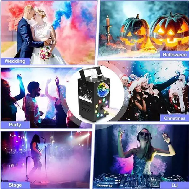 Alt view image 2 of 6 - Fog Machine, 700W Smoke Machine with 3500 CFM Fog, 9 LED Colorful Lights and Disco Ball Light with Auto & Strobe Effect, Halloween Fog Machine with Remote Control for Stage Party DJ Concert Wedding
