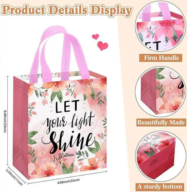Alt view image 2 of 7 - 32 Pcs Bible Verse Flower Gift Bag with Handles Religious Reusable Gift Bags Bulk Christian Baptism Tote Bags Non Woven Gift Bags for Women Wedding Birthday Gift Wrapping Bags