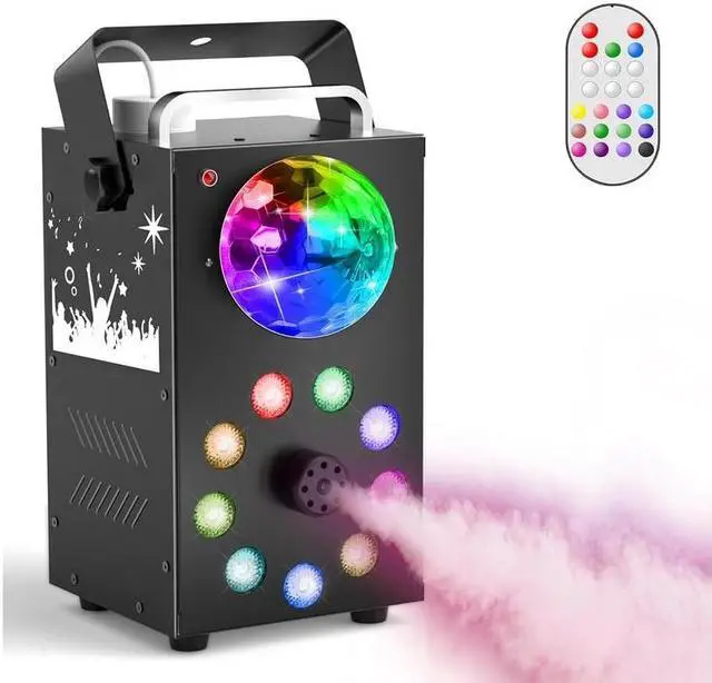 Main image of Fog Machine, 700W Smoke Machine with 3500 CFM Fog, 9 LED Colorful Lights and Disco Ball Light with Auto & Strobe Effect, Halloween Fog Machine with Remote Control for Stage Party DJ Concert Wedding