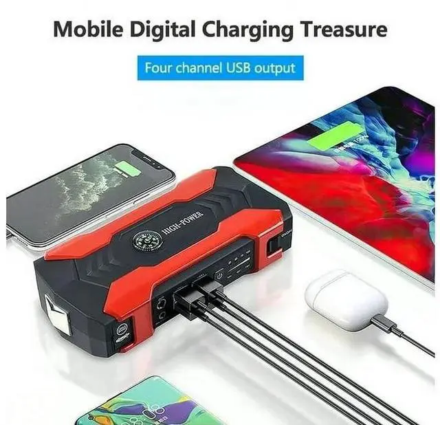 Alt view image 2 of 7 - 99800mah Car Jump Starter, Peak Car Battery Charger, 12V Jump Box Jumper Battery Pack, Portable Charger, Emergency LED Light, Escape Safty Hammer, Compass