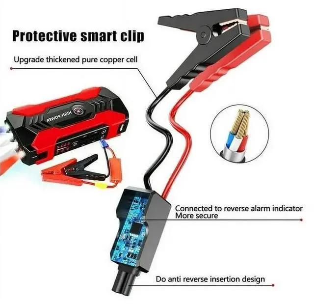 Alt view image 3 of 7 - 99800mah Car Jump Starter, Peak Car Battery Charger, 12V Jump Box Jumper Battery Pack, Portable Charger, Emergency LED Light, Escape Safty Hammer, Compass