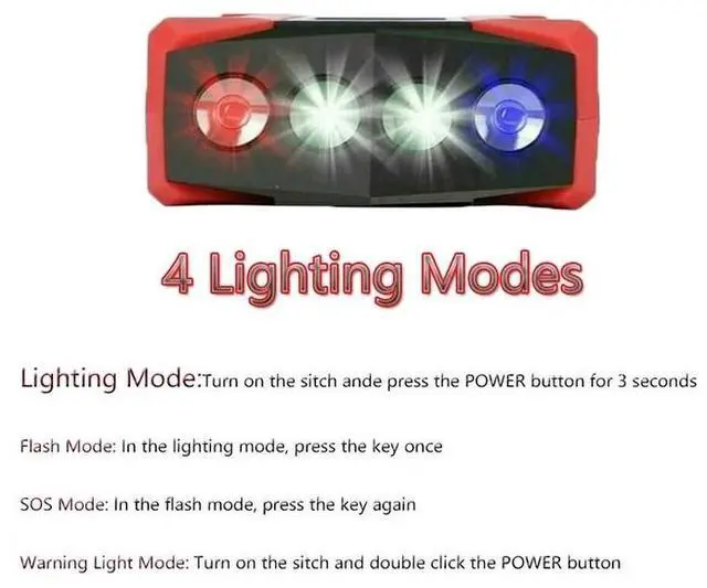Alt view image 6 of 7 - 99800mah Car Jump Starter, Peak Car Battery Charger, 12V Jump Box Jumper Battery Pack, Portable Charger, Emergency LED Light, Escape Safty Hammer, Compass