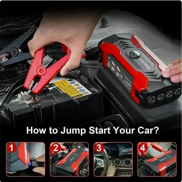 Alt view image 4 of 7 - 99800mah Car Jump Starter, Peak Car Battery Charger, 12V Jump Box Jumper Battery Pack, Portable Charger, Emergency LED Light, Escape Safty Hammer, Compass
