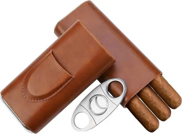 Alt view image 3 of 7 - Cigar case cedar wood lined - cigar travel cutter humidor case (Brown)