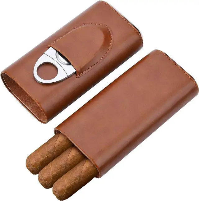 Alt view image 4 of 7 - Cigar case cedar wood lined - cigar travel cutter humidor case (Brown)