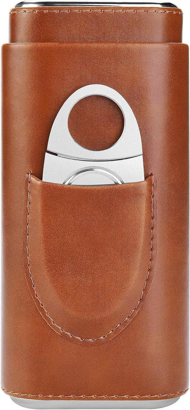 Alt view image 6 of 7 - Cigar case cedar wood lined - cigar travel cutter humidor case (Brown)