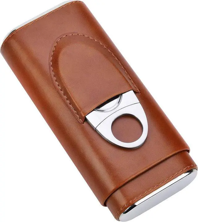 Alt view image 7 of 7 - Cigar case cedar wood lined - cigar travel cutter humidor case (Brown)