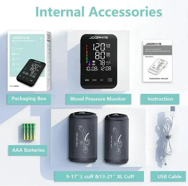 Alt view image 7 of 7 - Upper Arm Blood Pressure Monitor, Automatic LCD Display, 4 AAA Batteries Included