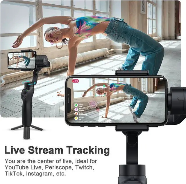 Alt view image 3 of 7 - 3-Axis Gimbal Stabilizer for iPhone 13 12 11 Pro Max XS X XR Samsung s21 s20 Android Smartphone, Handheld Gimble with Focus Wheel, Phone Stabilizer for Video Recording Vlog - FUNSNAP Capture 2s Combo